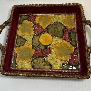 Ceramic Glazed Fall Leaf Raised Pattern
5" Square Trinket Candy Dish/Tray